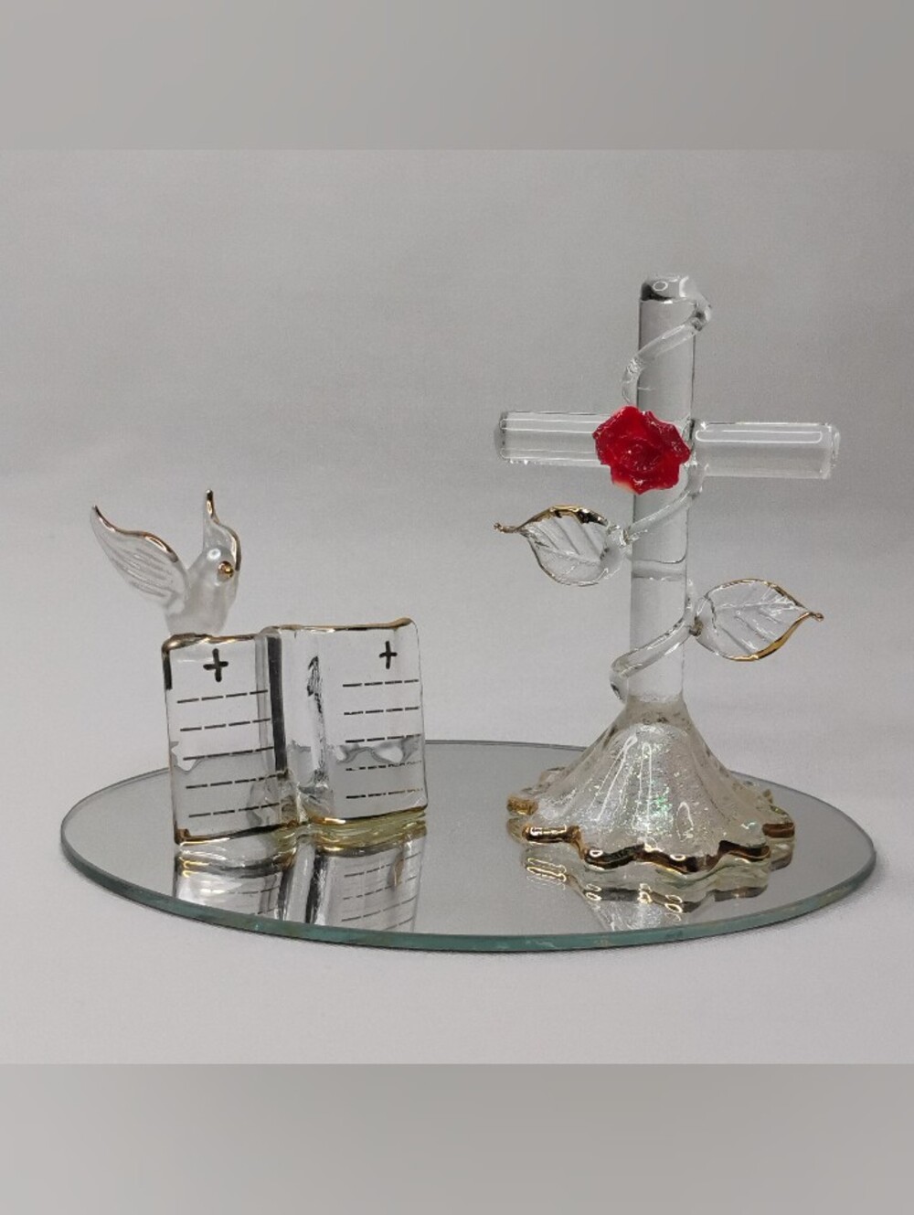 Unison Gifts 22KT Gold Handmade Cross & Bible Glassical Expressions Mini Statue